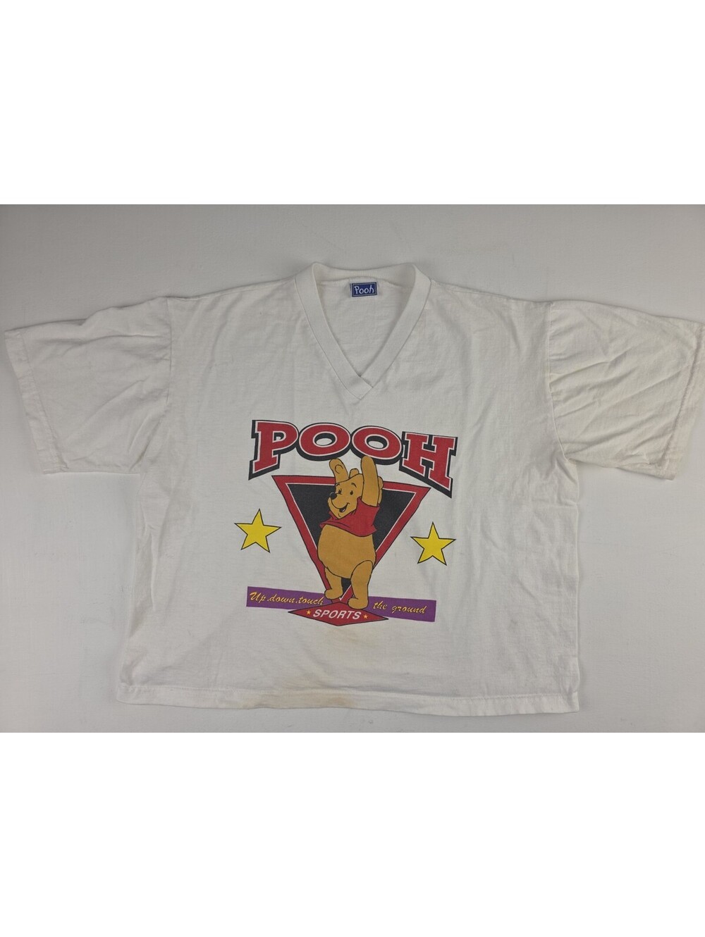 Winnie The Pooh T-Shirt Disney White T Boxy Sz OS 1990s Up Down Sports Graphic